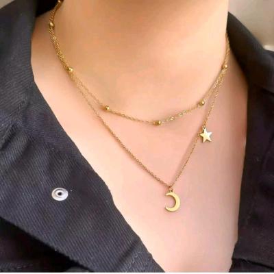 گردنبند دو ردیفه ی زیبای ماه و ستاره طلایی