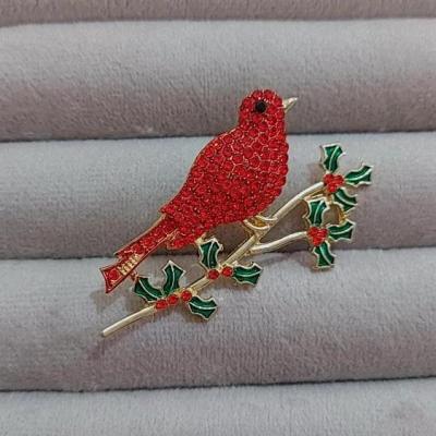 سنجاق سینه پرنده جواهری قرمز