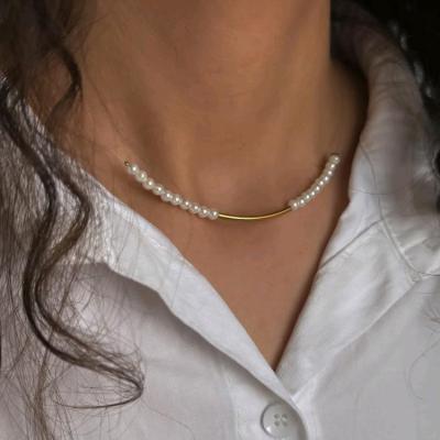 گردنبند با بند نامرئی سنگ، مروارید و رزکوارتز