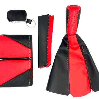 ست دور فرمان دوختنی و سردنده پژو مشکی قرمز 4 تکه کد S10