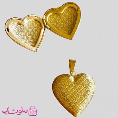 گردنبند لاکت عکس مدل قلب طلایی با طرح پولک ماهی کد 1591