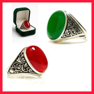 انگشتر عقیق سرخ و عقیق سبز اصل