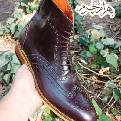 نیم بوت مردانه رسمی چرم طبیعی دست دوز مدل ریچموندقهوه ای تیره