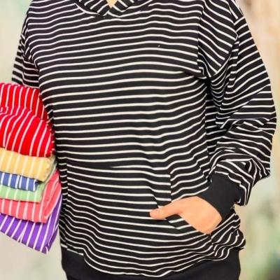 هودی زنانه راه راه پنبه سوپر فری سایز تا 48