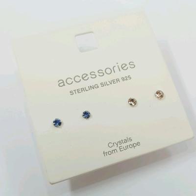 پک دو جفتی گوشواره گلگوش نگین سواروسکی رنگی، جنس نقره عیار 925