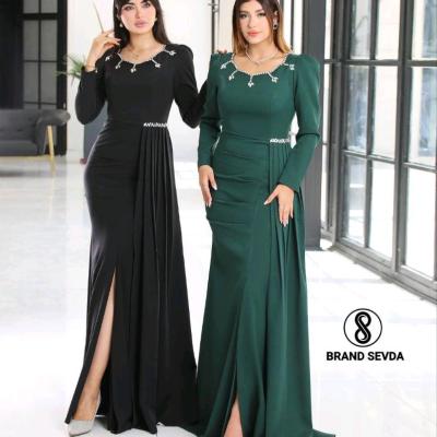 پیراهن مهمانی زنانه کرپ مدل پیراهن لباس مجلسی جدید خانومانه ماکسی پوشیده مدل هاله 00160