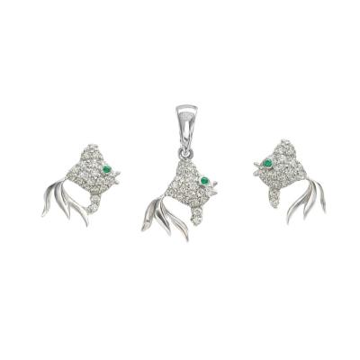 نیم ست نقره زنانه مدل ماهی چشم سبز SM N368