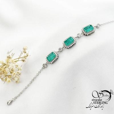 دستبند نقره 925 عیار ایتالیا با سنگ جیپسون کد 17830