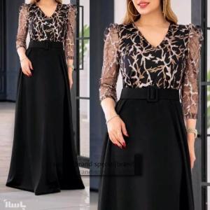 پیراهن زنانه ماکسی مجلسی کرپ کش و فلوک شاین مدل ساریسا-155929