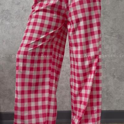 شلوار پیژامه شطرنجی سفید صورتی