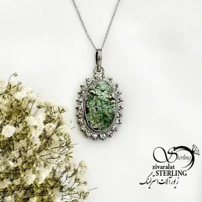 پلاک نقره925 زنانه با سنگ فیروزه کد 19442