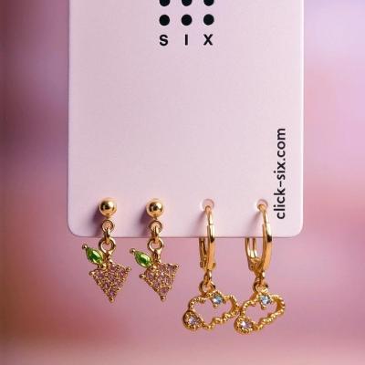 گوشواره نگین دار مدل ابر و انگور برند six