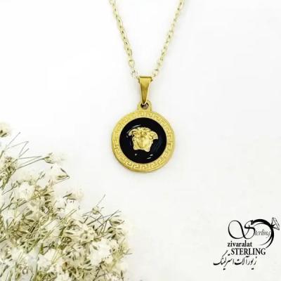 گردنبند مدوسا مشکی طلایی برند استیل کد 20512