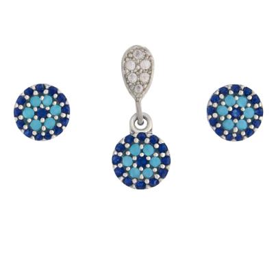 نیم ست نقره زنانه مدل چشم فیروزه