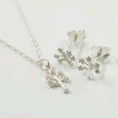 نیم ست گردنبند و گوشواره نقره عیار 925 مدل درخت ، بسیار ظریف و زیبا