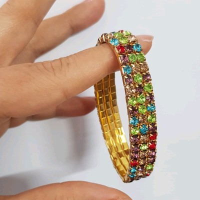 دستبند تنیسی فول نگین مولتی کالر طلایی ، کار فوق‌العاده زیبا و حرفه ای