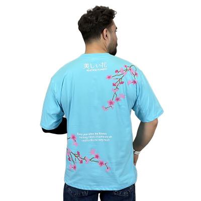 تیشرت آستین کوتاه طرح گل رنگ آبی آسمانی