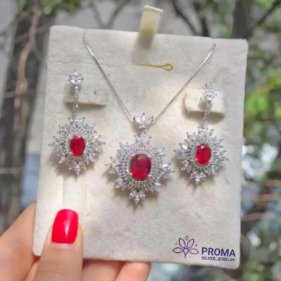 نیم ست نقره زنانه سلطنتی طرح یاقوت سرخ مدل PRM129