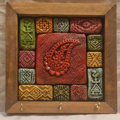 جاکلیدی سفالی و چوبی شمسا طرح بته جقه