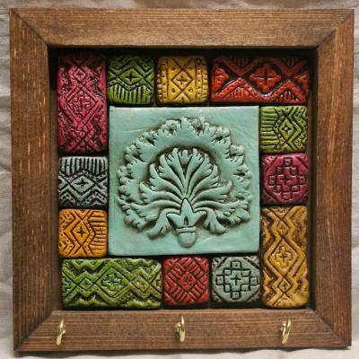 جاکلیدی سفال و چوب شمسا مدل برگ ساسانی