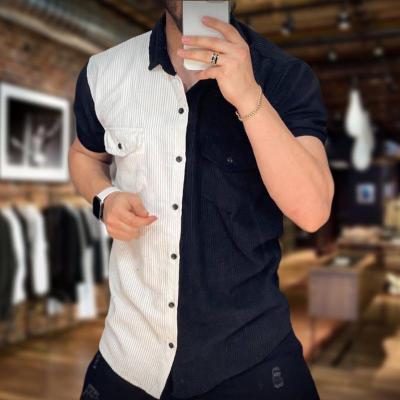 پیراهن آستین کوتاه مخمل کبریتی مشکی سفید