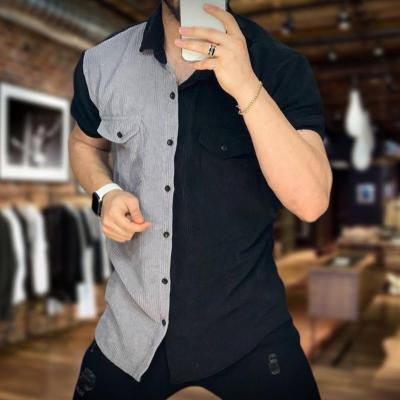 پیراهن آستین کوتاه مخمل کبریتی مشکی طوسی