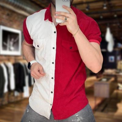 پیراهن آستین کوتاه مخمل کبریتی سفید قرمز