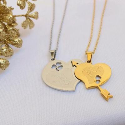 گردنبند استیل طلایی (دوستی)دو تکه مدل قلب