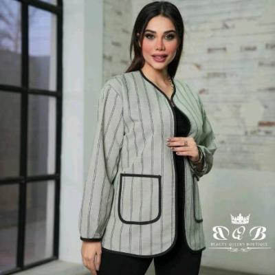 مانتو کتی زنانه لنین مدل پارچه ترک لایه های شاین و دور کت نوار دوزی شده