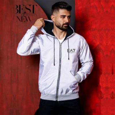 سوییشرت شمعی مردانه کلاهدار داخل خز رنگ طوسی روشنEA7