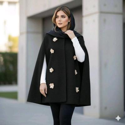 پانچو زنانه پشمی مدل دورس لاله ای
