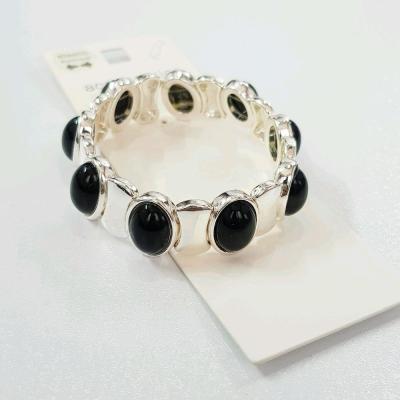 دستبند بنگل کشی نقره ای نگین مشکی ، زیبا و مینیمال ، فری سایز