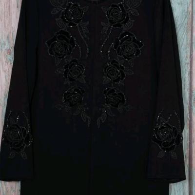 مانتو مجلسی کرپ ️مانتو یاقوت ️ مدل گل روز مشکی