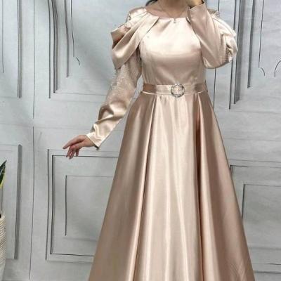 پیراهن مهمانی زنانه ساتن مدل پیراهن بسیار زیبا و پوشیده زنانه ماکسی مدل مرسانا 100188