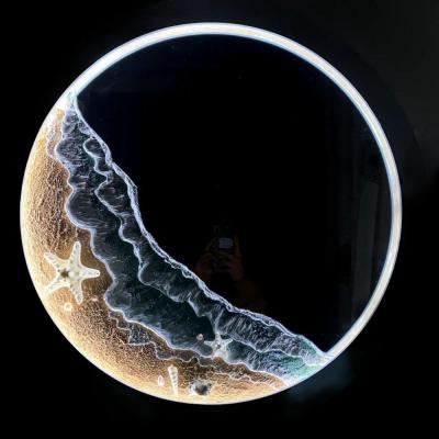 تابلو دریا و ساحل دکوراتیو آینه دار قطر 70 با led