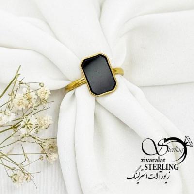انگشتر استیل سنگ عقیق مشکی کد 17095