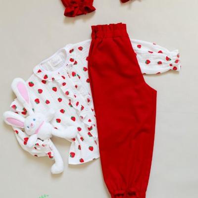 لباس ست دخترانه بلوز و شلوار توت فرنگی