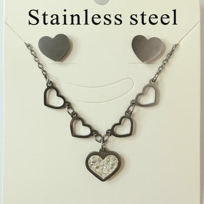 نیم ست استیل طرح قلب نگین دار