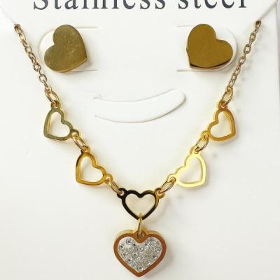 نیم ست استیل طرح قلب نگین دار طلایی