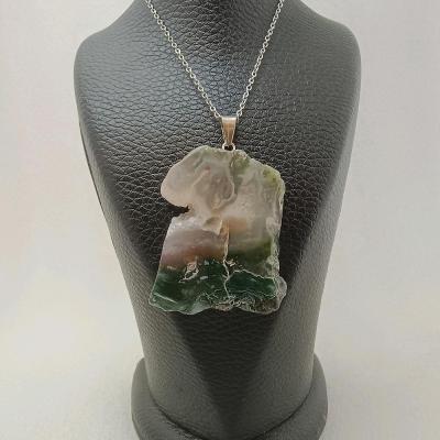 گردنبند عقیق خزه ای با ژئود کوارتز م630