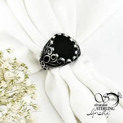انگشتر نقره 925 عیار ترک با سنگ عقیق مشکی کد 20231