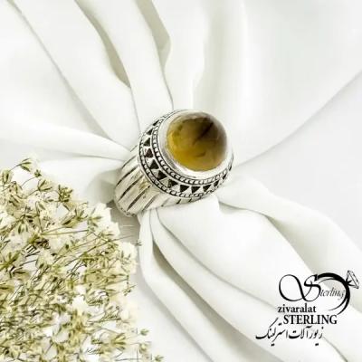 انگشتر با سنگ عقیق جزع ذکر دار نقره ایتالیا رکاب دستساز کد 20207