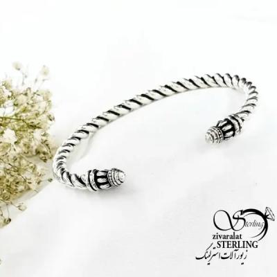 دستبند النگویی بنگل مردانه طرح طنابی عیار925 کد 20232