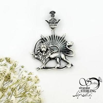 پلاک نقره تاج دار طرح شیر کد 20235