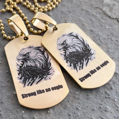 پلاک استیل طلایی (حک متن و طرح)و زنجیر ساچمه ای استیل طلایی