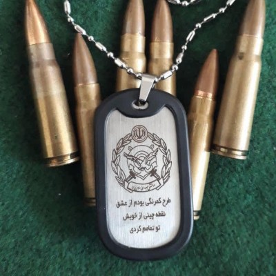 پلاک آمریکایی استیل(تک-حک متن) و زنجیر ساچمه ای استیل