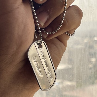 پلاک سربازی دوتکه با حک دو خط به همراه زنجیر استیل