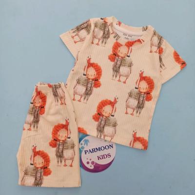 ست راحتی بچگانه کبریتی نخ پنبه طرح دختر و پرنده