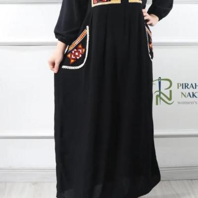 پیراهن روزمره زنانه نخی مدل پیراهن مانتویی جیب دار