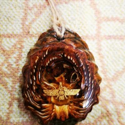 گردنبند دست ساز اپوکسی کاج مدل فروهر طرح کاج طبیعی (ارسال رایگان)